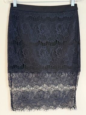 tea & cup black lace semi sheer midi skirt SZ SM